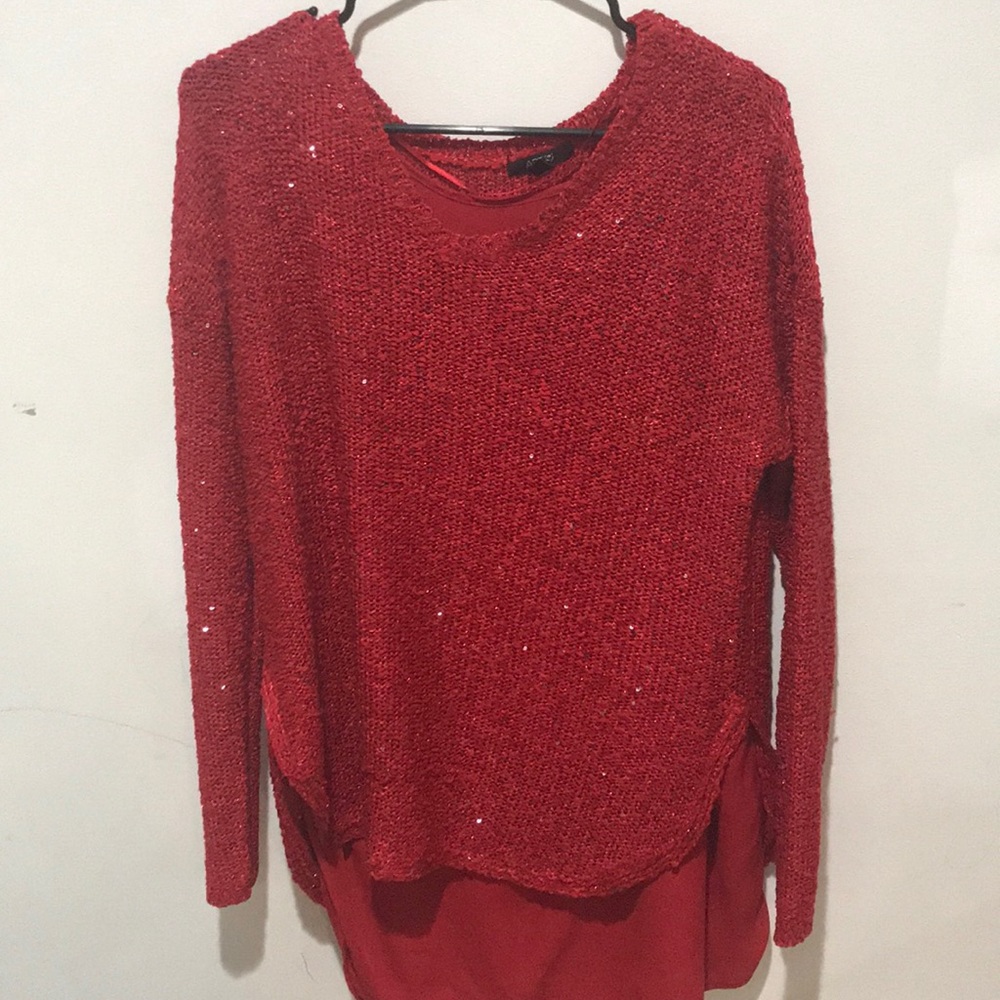 Red knitted sparkly tunic top